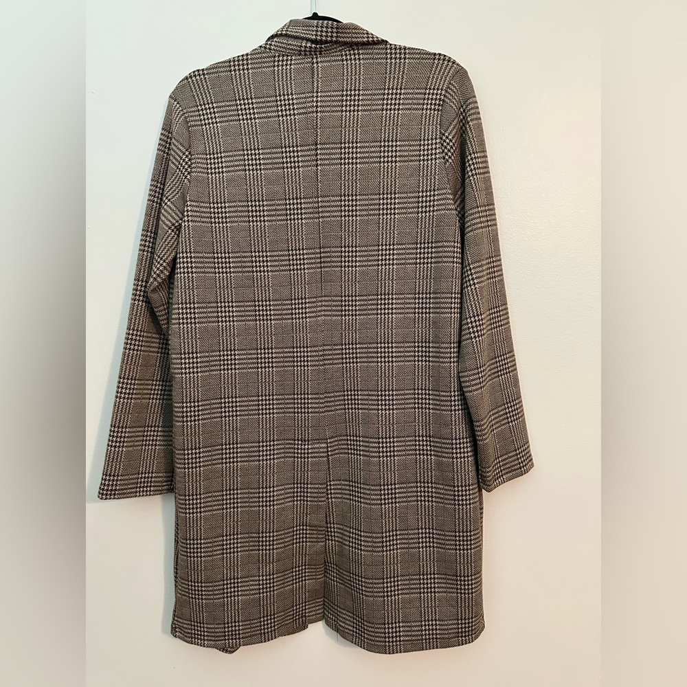 NWT En Creme Plaid Pocket Knit Coatigan Cardigan Coat Button Chocolate Taupe - Picture 9 of 10